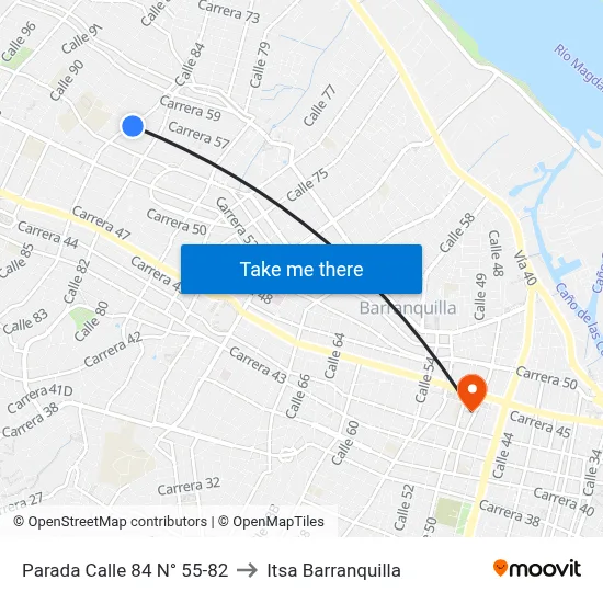 Parada Calle 84 N° 55-82 to Itsa Barranquilla map
