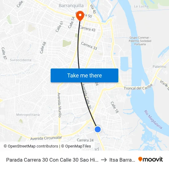 Parada Carrera 30 Con Calle 30 Sao Hipódromo Lado Sur to Itsa Barranquilla map