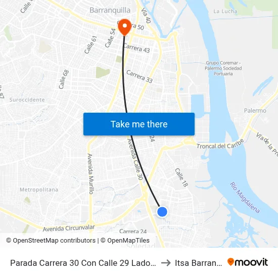 Parada Carrera 30 Con Calle 29 Lado Sur Soledad to Itsa Barranquilla map