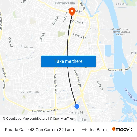 Parada Calle 43 Con Carrera 32 Lado Occidental Soledad to Itsa Barranquilla map
