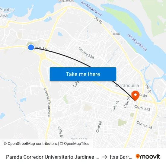 Parada Corredor Universitario Jardines Del Recuerdo Lado Norte to Itsa Barranquilla map