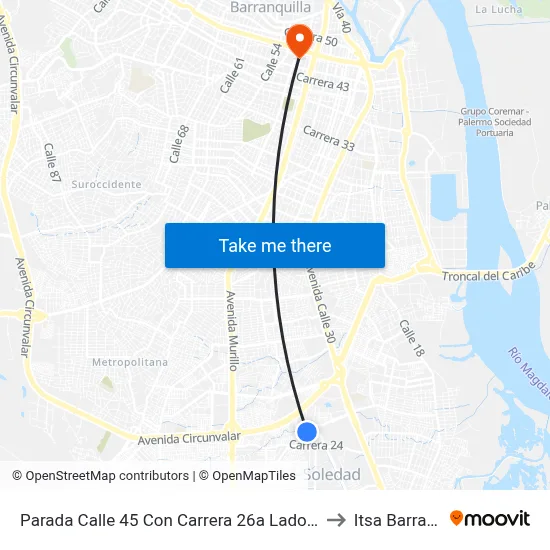 Parada Calle 45 Con Carrera 26a Lado Oriental Soledad to Itsa Barranquilla map