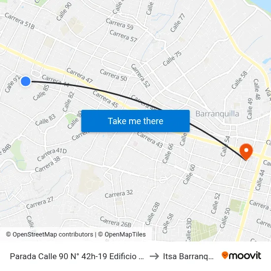 Parada Calle 90 N° 42h-19 Edificio Tabor to Itsa Barranquilla map
