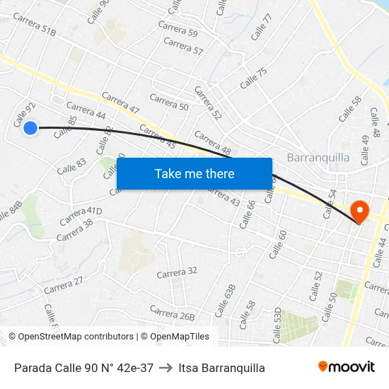 Parada Calle 90 N° 42e-37 to Itsa Barranquilla map