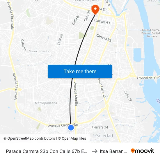 Parada Carrera 23b Con Calle 67b Esq. Soledad to Itsa Barranquilla map