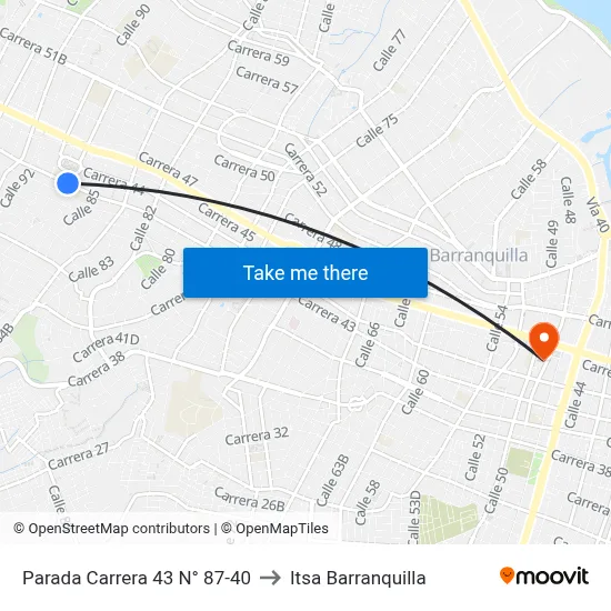 Parada Carrera 43 N° 87-40 to Itsa Barranquilla map