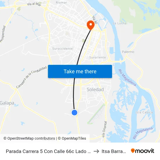 Parada Carrera 5 Con Calle 66c Lado Norte Soledad to Itsa Barranquilla map