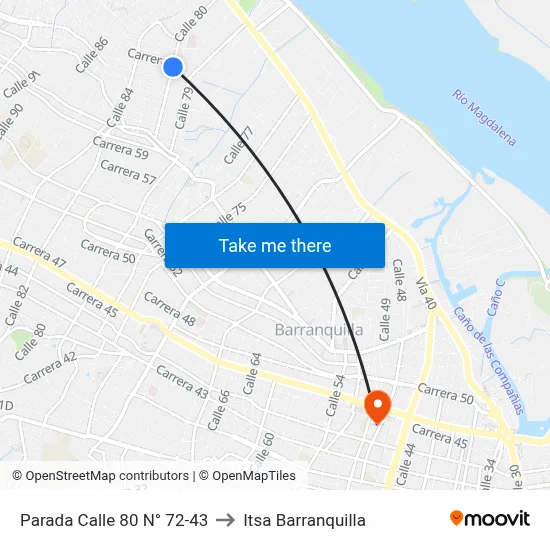 Parada Calle 80 N° 72-43 to Itsa Barranquilla map