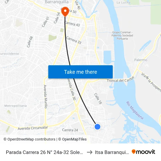 Parada Carrera 26 N° 24a-32 Soledad to Itsa Barranquilla map