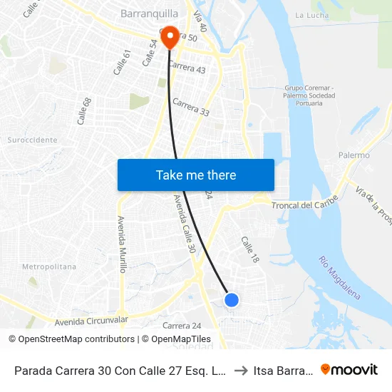 Parada Carrera 30 Con Calle 27 Esq. Lado Norte Soledad to Itsa Barranquilla map