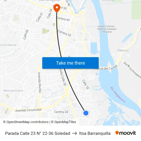 Parada Calle 23 N° 22-36 Soledad to Itsa Barranquilla map