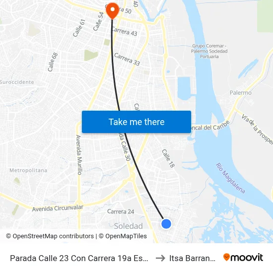 Parada Calle 23 Con Carrera 19a Esq. Soledad to Itsa Barranquilla map