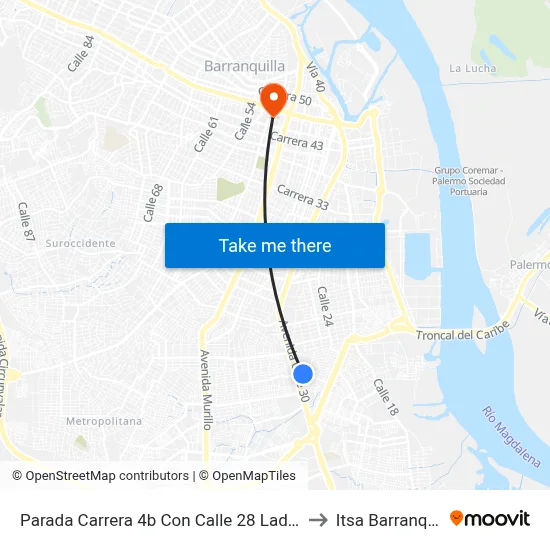 Parada Carrera 4b Con Calle 28 Lado Norte to Itsa Barranquilla map