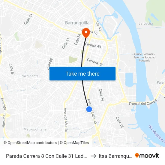 Parada Carrera 8 Con Calle 31 Lado Sur to Itsa Barranquilla map