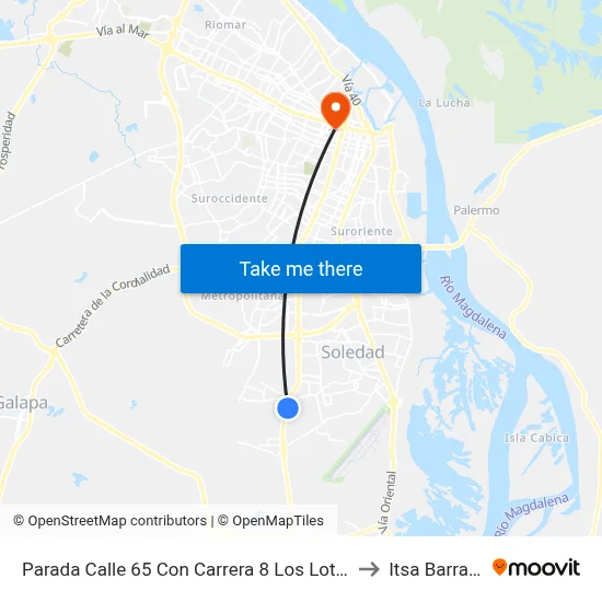 Parada Calle 65 Con Carrera 8 Los Loteros Lado Oriental to Itsa Barranquilla map