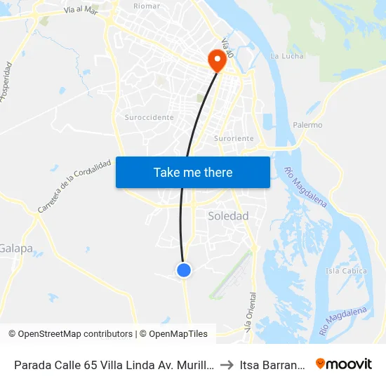 Parada Calle 65 Villa Linda Av. Murillo Soledad to Itsa Barranquilla map