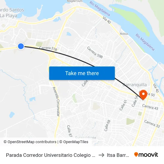 Parada Corredor Universitario Colegio Británico Lado Norte to Itsa Barranquilla map