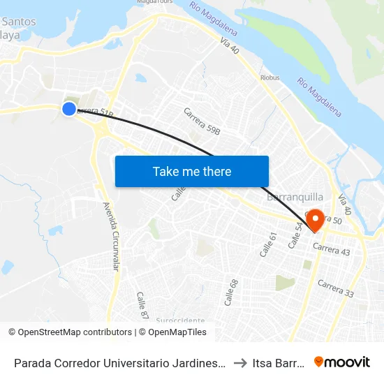 Parada Corredor Universitario Jardines Del Recuerdo Lado Sur to Itsa Barranquilla map
