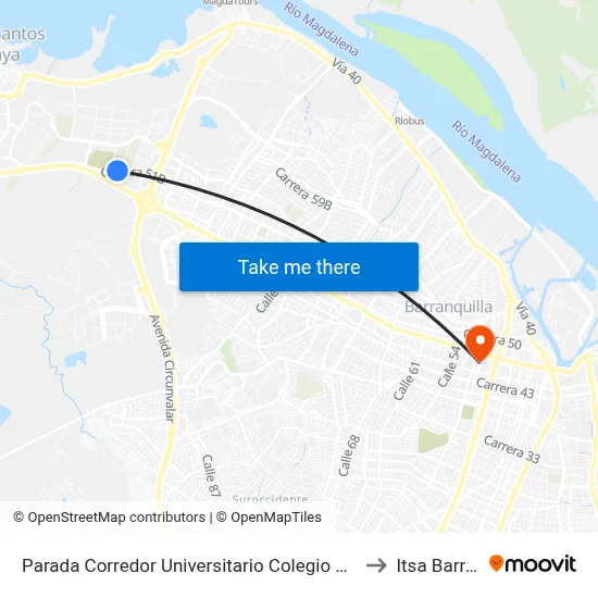 Parada Corredor Universitario Colegio Sagrado Corazón Lado Sur to Itsa Barranquilla map