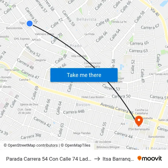 Parada Carrera 54 Con Calle 74 Lado Norte to Itsa Barranquilla map