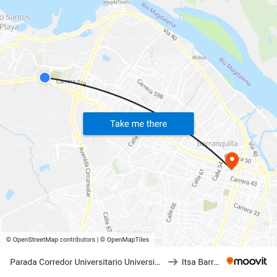 Parada Corredor Universitario Universidad Del Norte Lado Sur to Itsa Barranquilla map