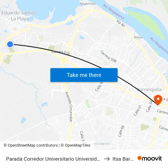 Parada Corredor Universitario Universidad Antonio Nariño Lado Norte to Itsa Barranquilla map