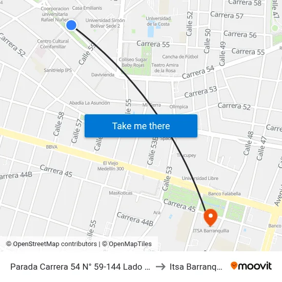 Parada Carrera 54 N° 59-144 Lado Norte to Itsa Barranquilla map
