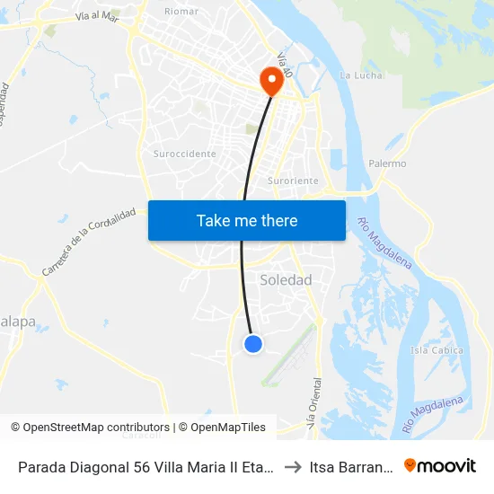 Parada Diagonal 56 Villa Maria II Etapa Lado Sur to Itsa Barranquilla map