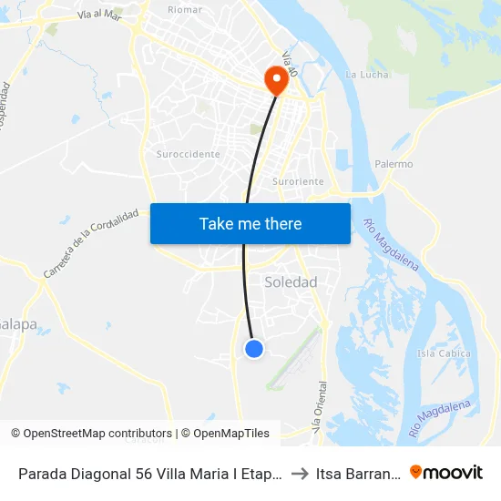 Parada Diagonal 56 Villa Maria I Etapa Lado Norte to Itsa Barranquilla map