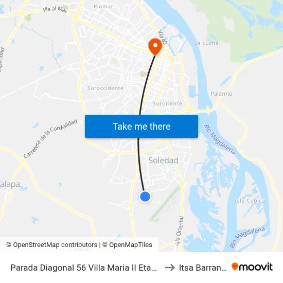 Parada Diagonal 56 Villa Maria II Etapa Lado Norte to Itsa Barranquilla map