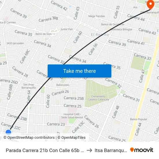 Parada Carrera 21b Con Calle 65b Esq. to Itsa Barranquilla map