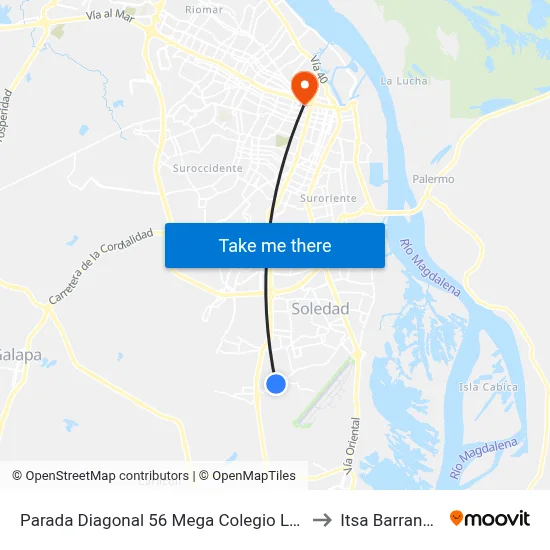 Parada Diagonal 56 Mega Colegio Lado Norte to Itsa Barranquilla map