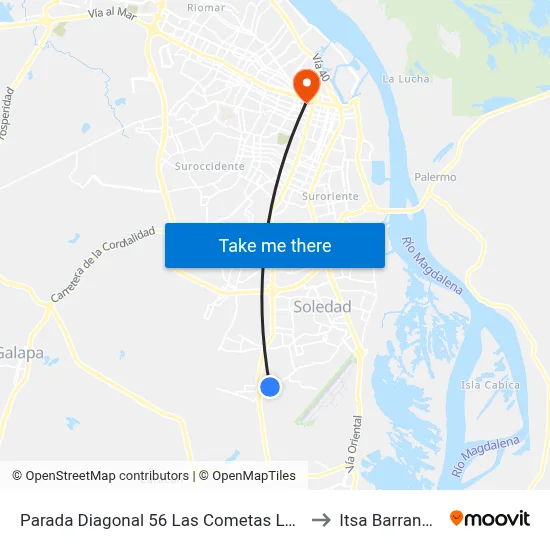 Parada Diagonal 56 Las Cometas Lado Norte to Itsa Barranquilla map