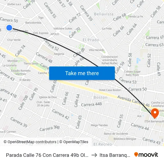 Parada Calle 76 Con Carrera 49b Olímpica to Itsa Barranquilla map