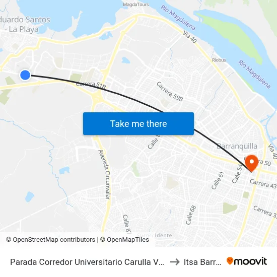 Parada Corredor Universitario Carulla Villa Campestre Lado Norte to Itsa Barranquilla map