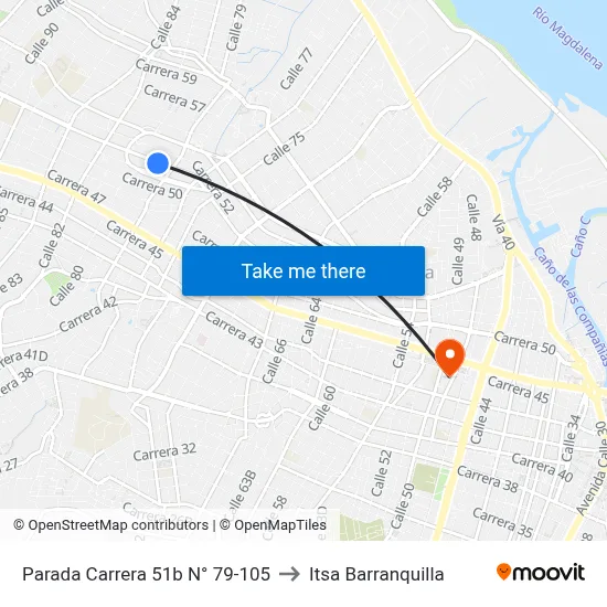 Parada Carrera 51b N° 79-105 to Itsa Barranquilla map