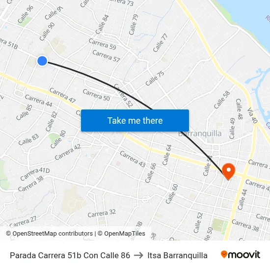 Parada Carrera 51b Con Calle 86 to Itsa Barranquilla map