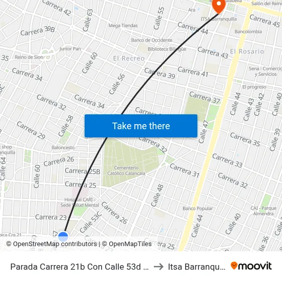 Parada Carrera 21b Con Calle 53d Esq. to Itsa Barranquilla map
