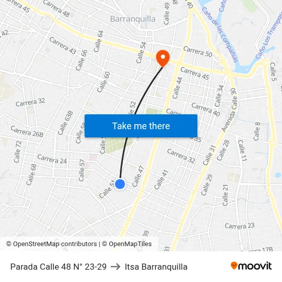 Parada Calle 48 N° 23-29 to Itsa Barranquilla map