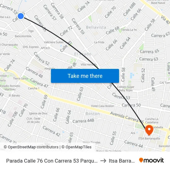 Parada Calle 76 Con Carrera 53 Parque Karl C. Parrish to Itsa Barranquilla map