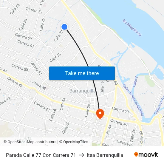Parada Calle 77 Con Carrera 71 to Itsa Barranquilla map