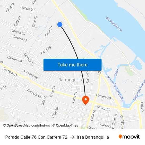 Parada Calle 76 Con Carrera 72 to Itsa Barranquilla map