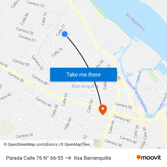Parada Calle 76 N° 66-55 to Itsa Barranquilla map