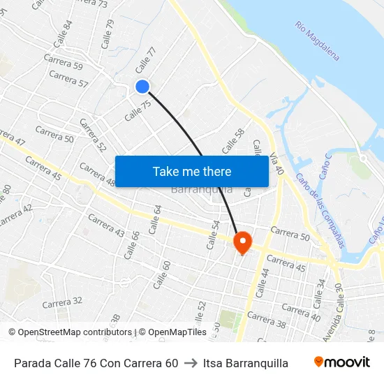 Parada Calle 76 Con Carrera 60 to Itsa Barranquilla map