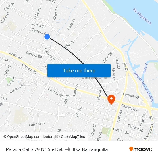 Parada Calle 79 N° 55-154 to Itsa Barranquilla map