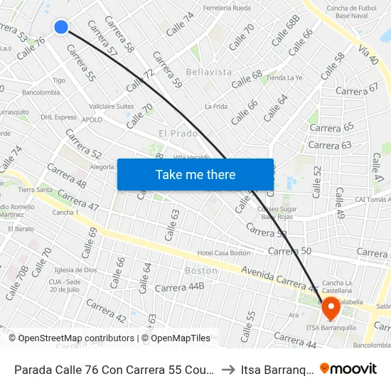 Parada Calle 76 Con Carrera 55 Country Club to Itsa Barranquilla map