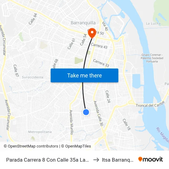Parada Carrera 8 Con Calle 35a Lado Sur to Itsa Barranquilla map