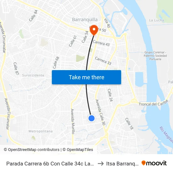 Parada Carrera 6b Con Calle 34c Lado Norte to Itsa Barranquilla map