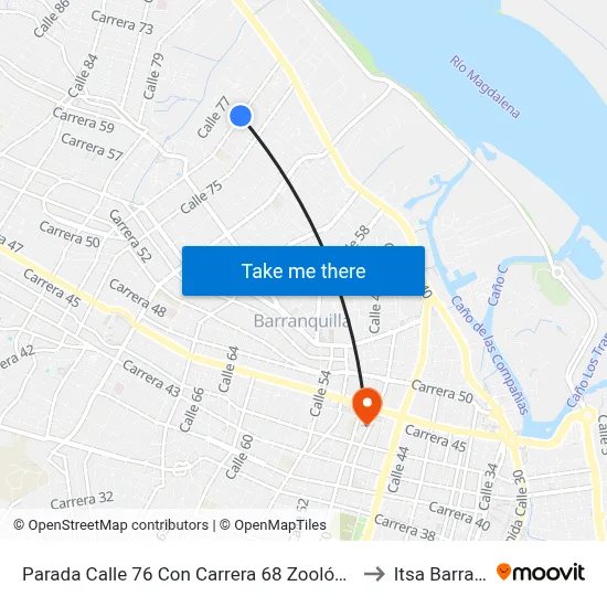 Parada Calle 76 Con Carrera 68 Zoológico De Barranquilla to Itsa Barranquilla map