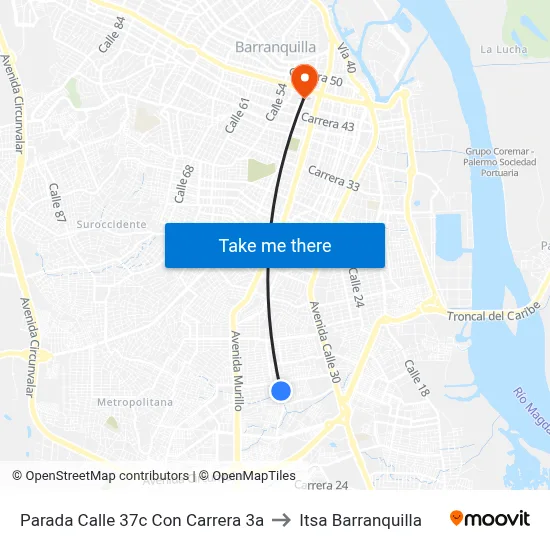 Parada Calle 37c Con Carrera 3a to Itsa Barranquilla map